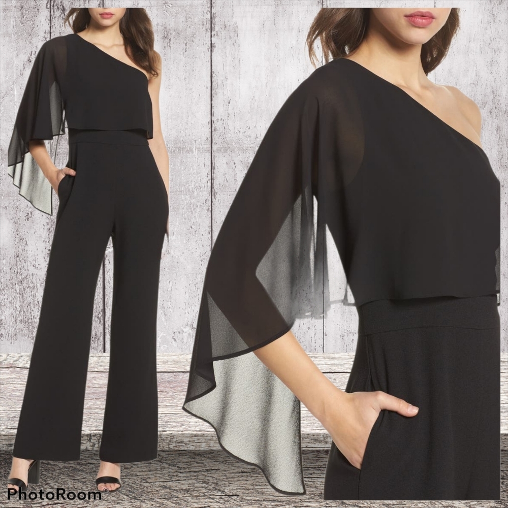 Vince Camuto Cape Overlay One-shoulder Jumpsuit